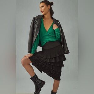 Anthropologie Ribbed Wrap Sweater Kelly Green